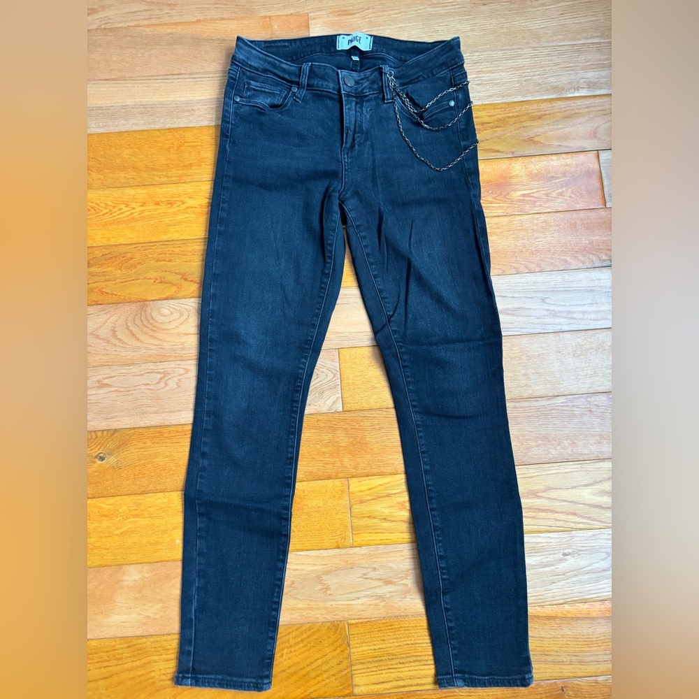 Paige Verdugo Black Skinny Jeans w/ Chain Detail Size 28